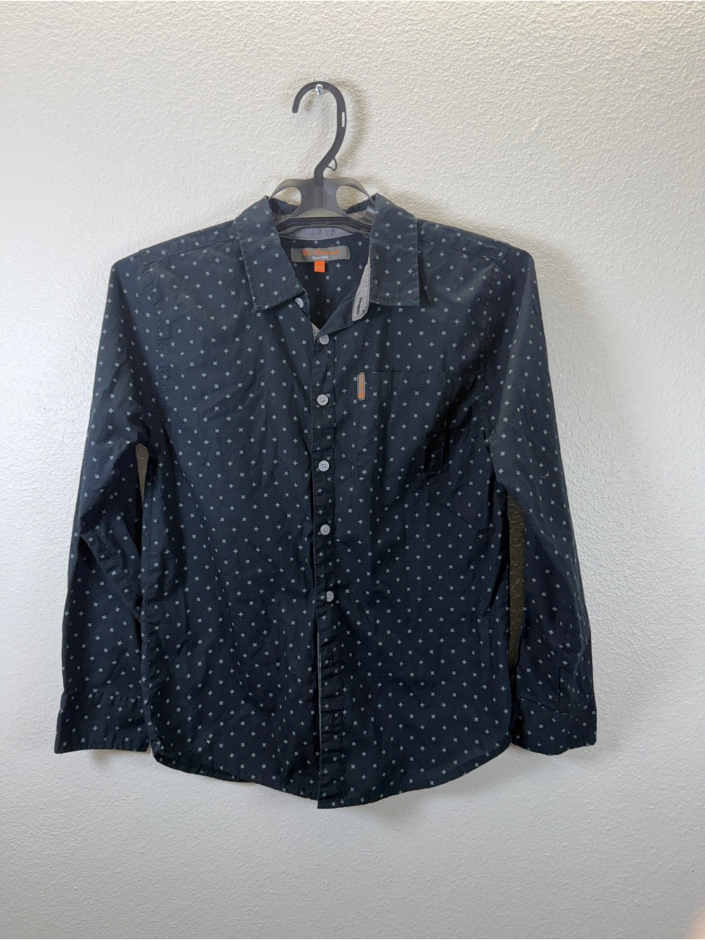 Ben Sherman Navy Blue Button-Down Shirt with Small White Print